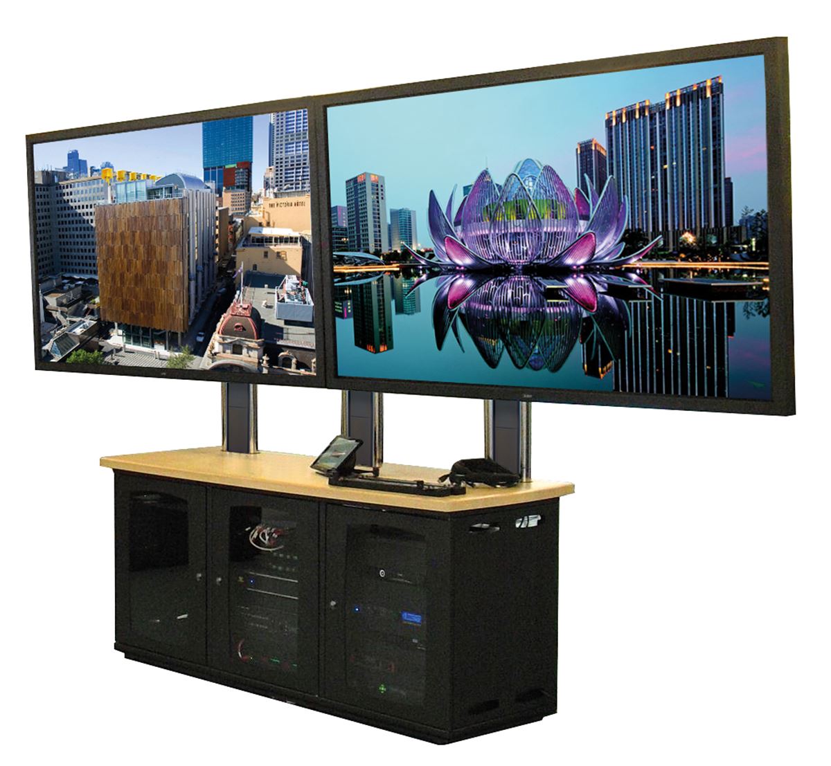 Av Credenza Doppel Bildschirm Mit Drei 12u Racks